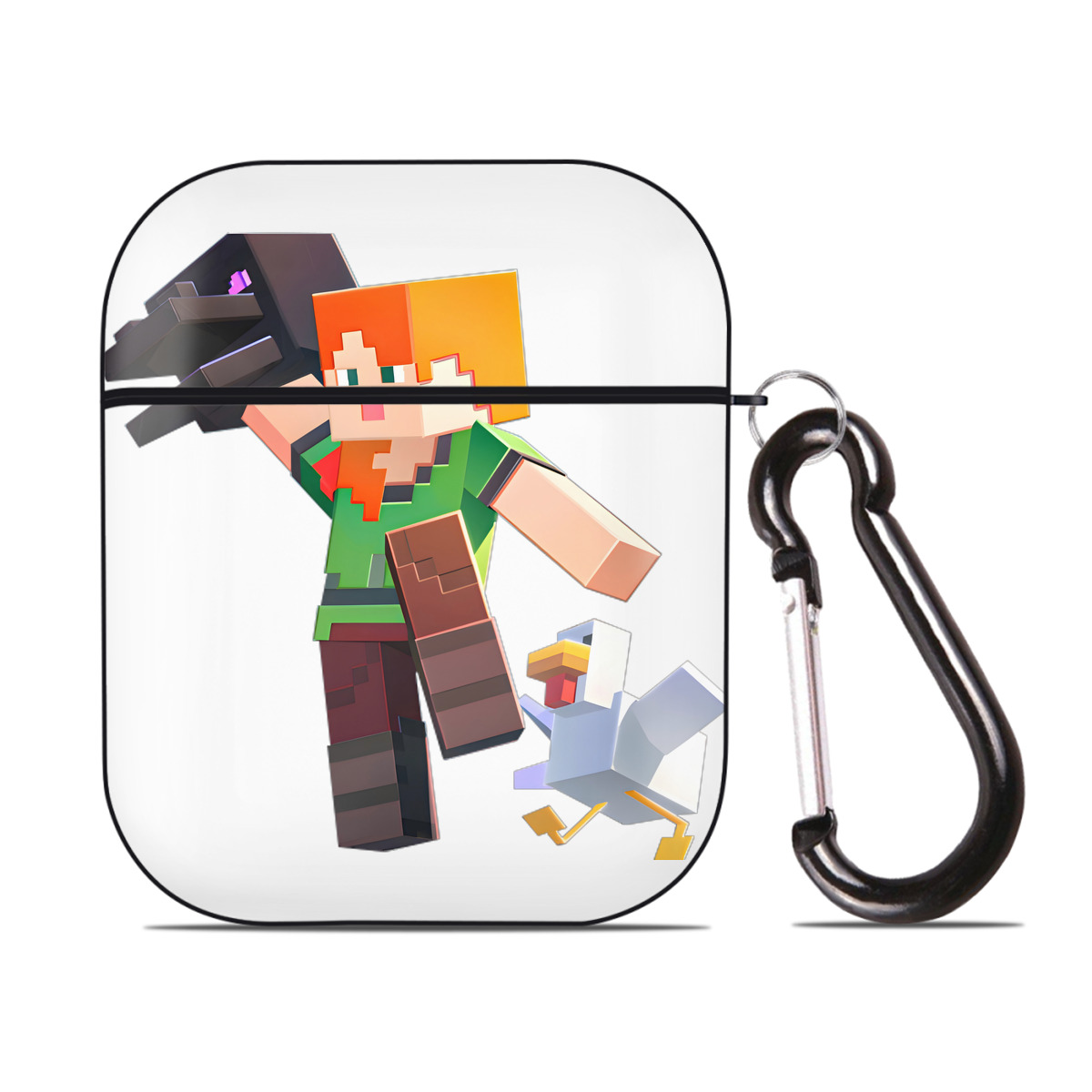 （画像用） マインクラフト ブロックの世界 Minecraft MC Block world AirPods 第2世代保護ケース ハードシェル ブラック 耐衝撃・防指紋・カラビナ付き