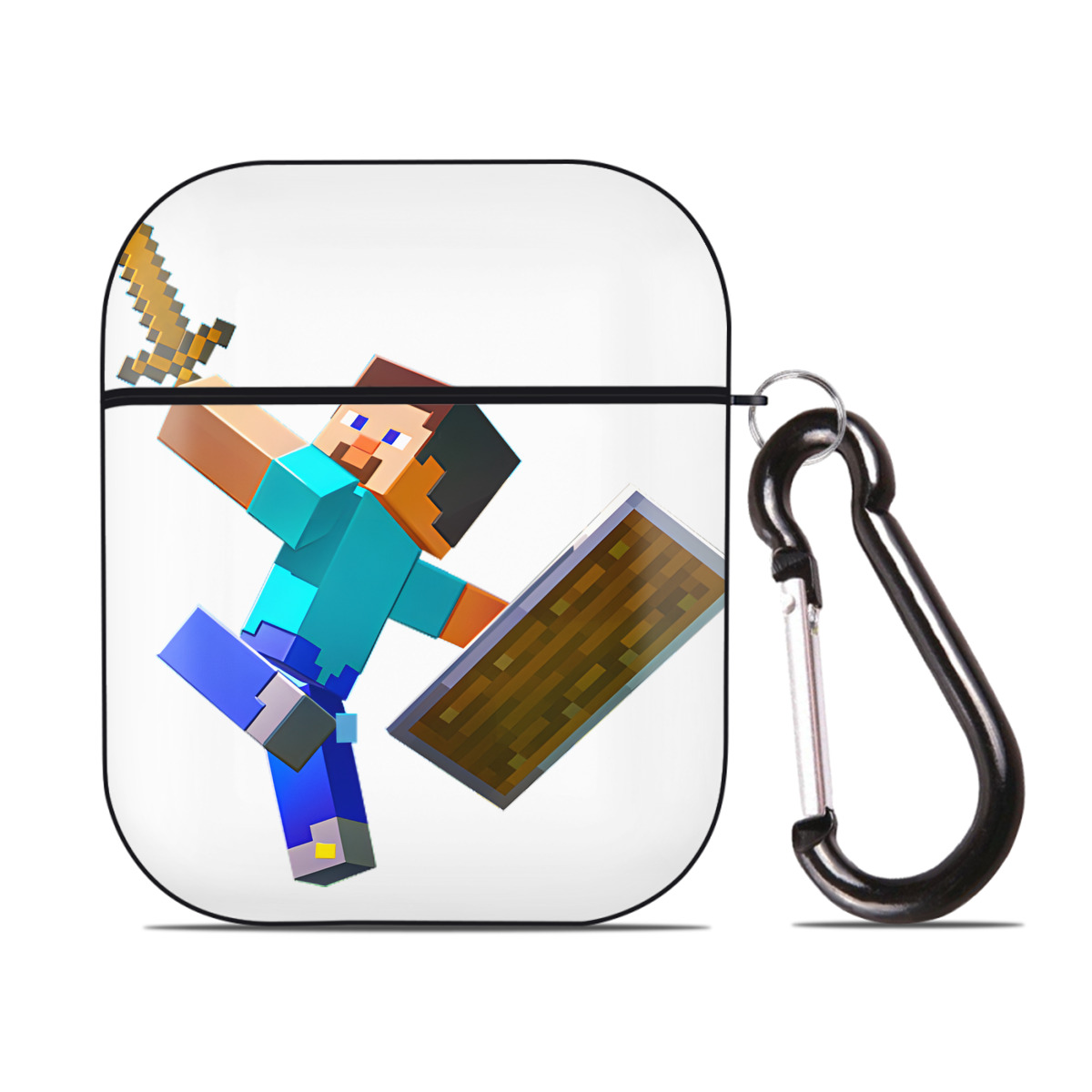 （画像用） マインクラフト ブロックの世界 Minecraft MC Block world AirPods 第2世代保護ケース ハードシェル ブラック 耐衝撃・防指紋・カラビナ付き