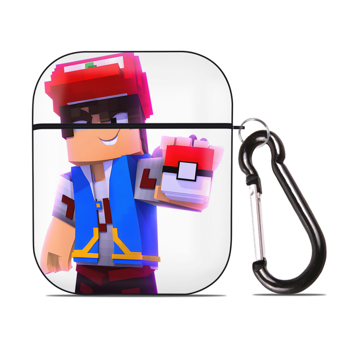 （画像用） マインクラフト ブロックの世界 Minecraft MC Block world AirPods 第2世代保護ケース ハードシェル ブラック 耐衝撃・防指紋・カラビナ付き