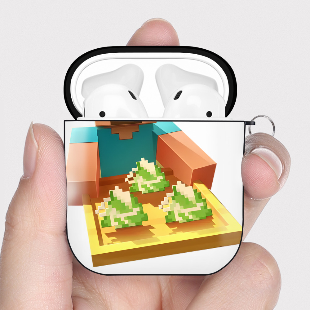 （画像用） マインクラフト ブロックの世界 Minecraft MC Block world AirPods 第2世代保護ケース ハードシェル ブラック 耐衝撃・防指紋・カラビナ付き