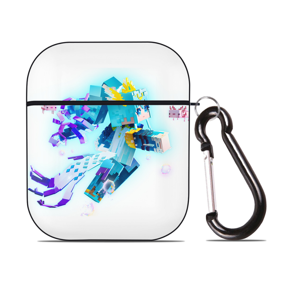 （画像用） マインクラフト ブロックの世界 Minecraft MC Block world AirPods 第2世代保護ケース ハードシェル ブラック 耐衝撃・防指紋・カラビナ付き