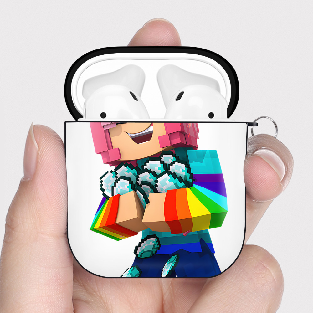 （画像用） マインクラフト ブロックの世界 Minecraft MC Block world AirPods 第2世代保護ケース ハードシェル ブラック 耐衝撃・防指紋・カラビナ付き