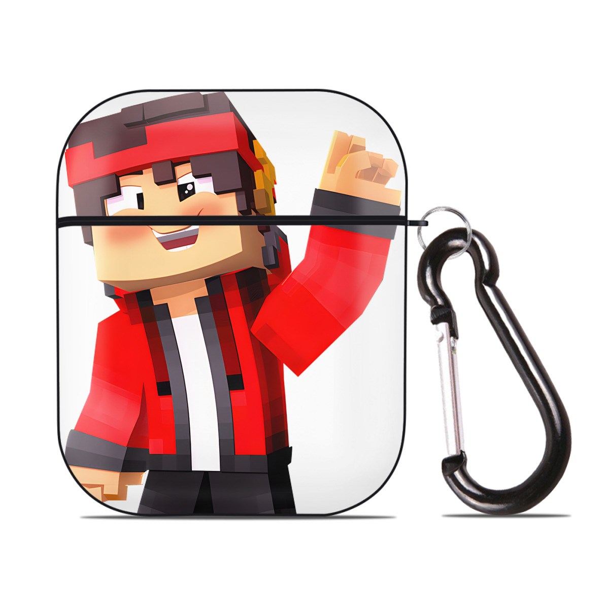 （画像用） マインクラフト ブロックの世界 Minecraft MC Block world AirPods 第2世代保護ケース ハードシェル ブラック 耐衝撃・防指紋・カラビナ付き