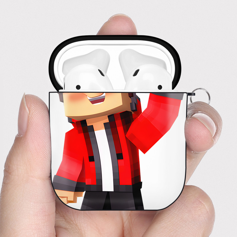 （画像用） マインクラフト ブロックの世界 Minecraft MC Block world AirPods 第2世代保護ケース ハードシェル ブラック 耐衝撃・防指紋・カラビナ付き