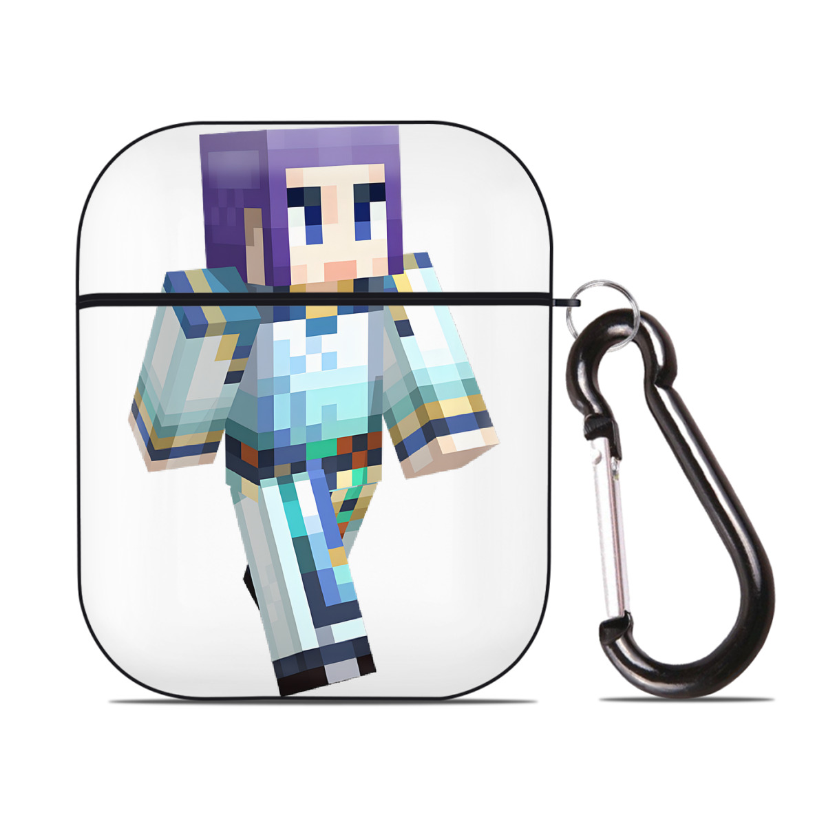 （画像用） マインクラフト ブロックの世界 Minecraft MC Block world AirPods 第2世代保護ケース ハードシェル ブラック 耐衝撃・防指紋・カラビナ付き