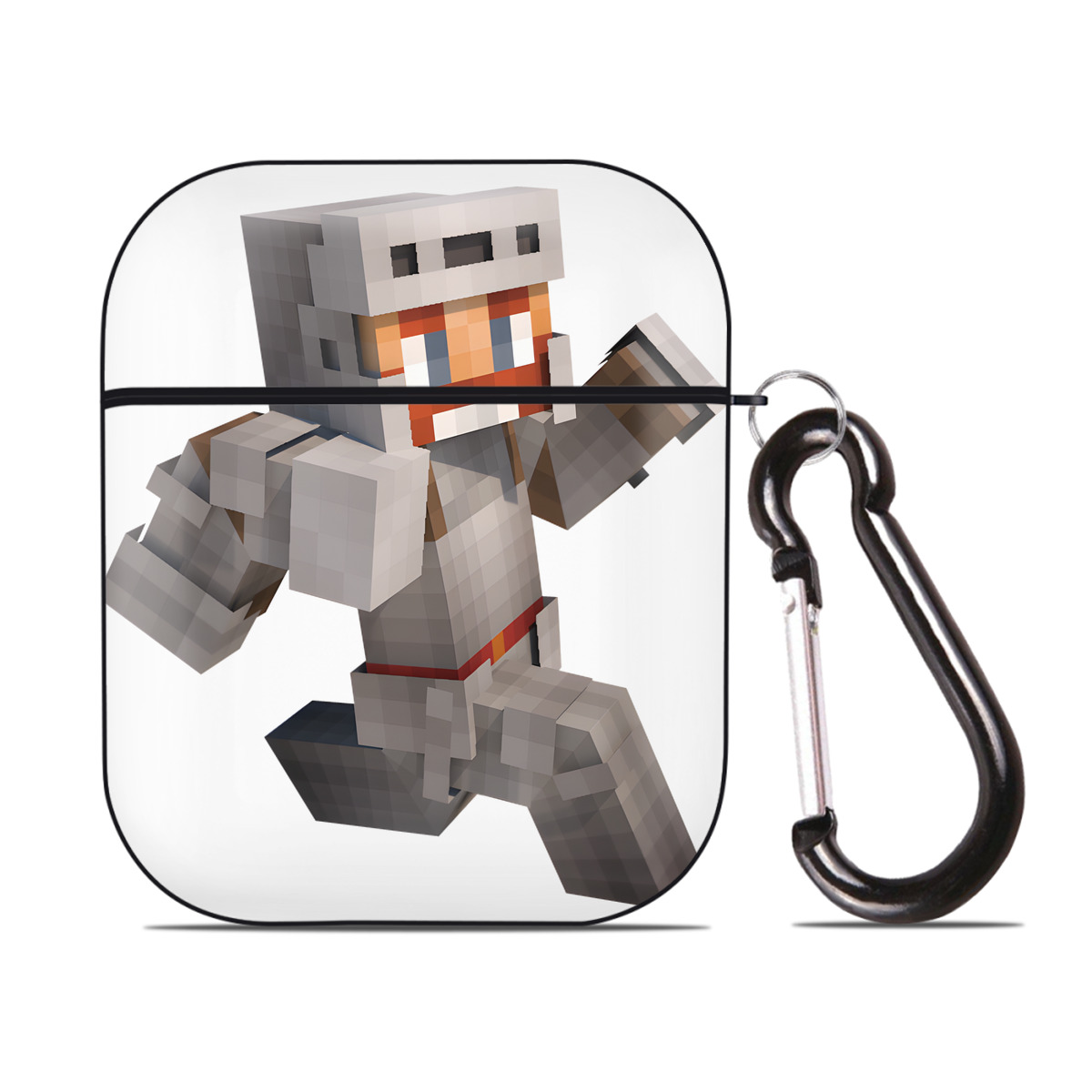 （画像用） マインクラフト ブロックの世界 Minecraft MC Block world AirPods 第2世代保護ケース ハードシェル ブラック 耐衝撃・防指紋・カラビナ付き