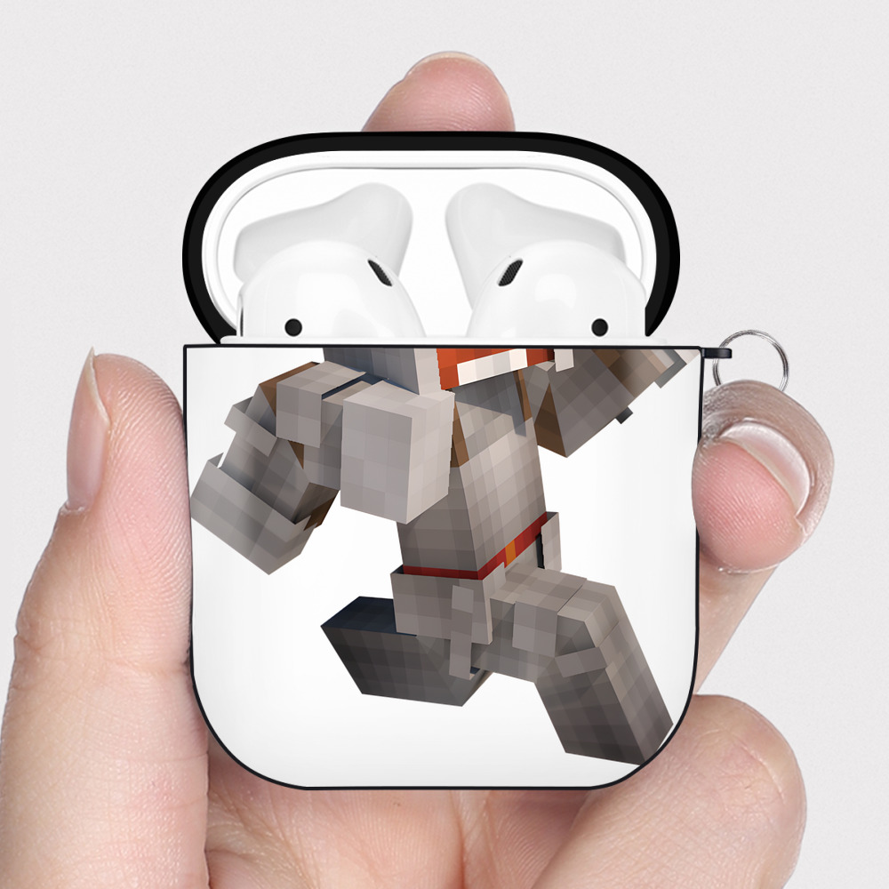 （画像用） マインクラフト ブロックの世界 Minecraft MC Block world AirPods 第2世代保護ケース ハードシェル ブラック 耐衝撃・防指紋・カラビナ付き