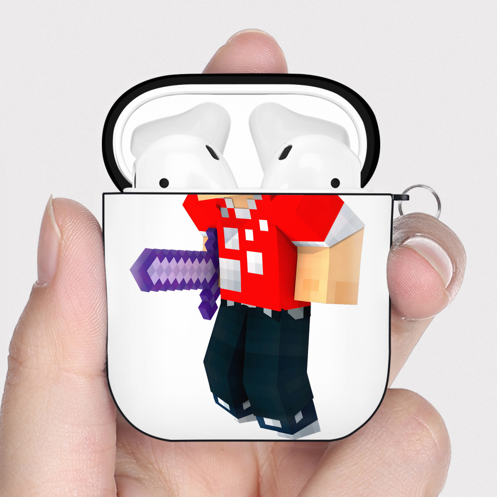 （画像用） マインクラフト ブロックの世界 Minecraft MC Block world AirPods 第2世代保護ケース ハードシェル ブラック 耐衝撃・防指紋・カラビナ付き