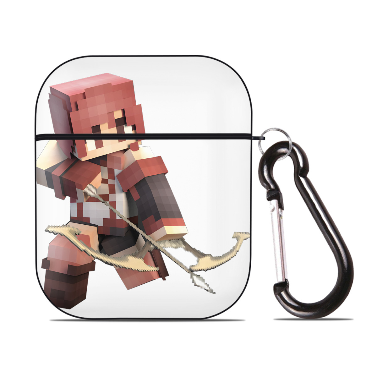 （画像用） マインクラフト ブロックの世界 Minecraft MC Block world AirPods 第2世代保護ケース ハードシェル ブラック 耐衝撃・防指紋・カラビナ付き