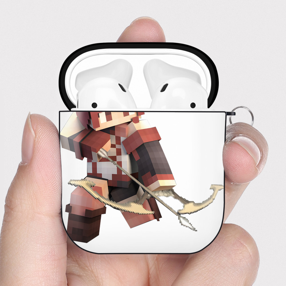 （画像用） マインクラフト ブロックの世界 Minecraft MC Block world AirPods 第2世代保護ケース ハードシェル ブラック 耐衝撃・防指紋・カラビナ付き