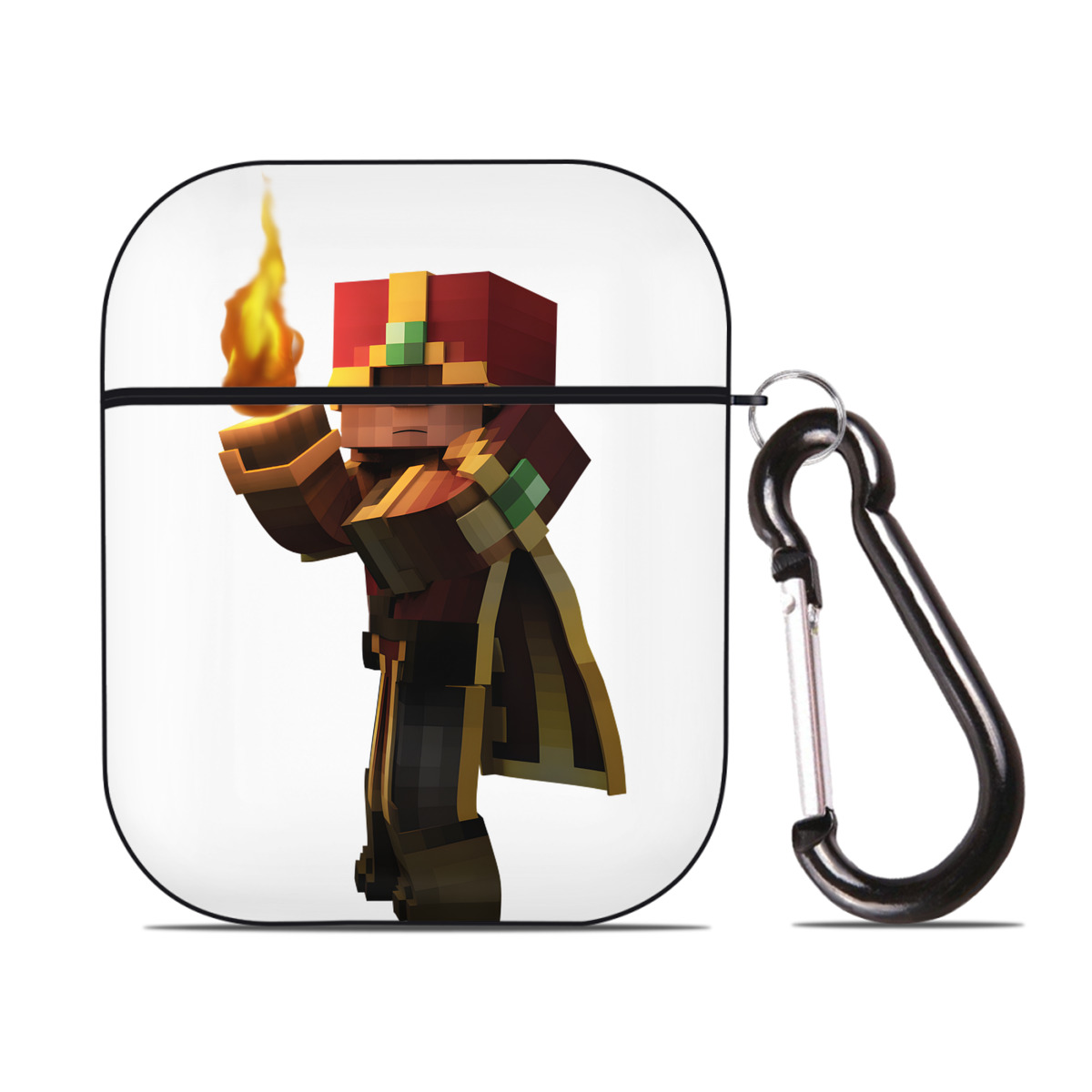 （画像用） マインクラフト ブロックの世界 Minecraft MC Block world AirPods 第2世代保護ケース ハードシェル ブラック 耐衝撃・防指紋・カラビナ付き