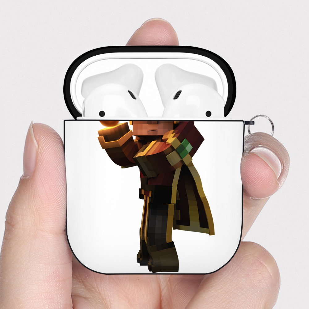 （画像用） マインクラフト ブロックの世界 Minecraft MC Block world AirPods 第2世代保護ケース ハードシェル ブラック 耐衝撃・防指紋・カラビナ付き