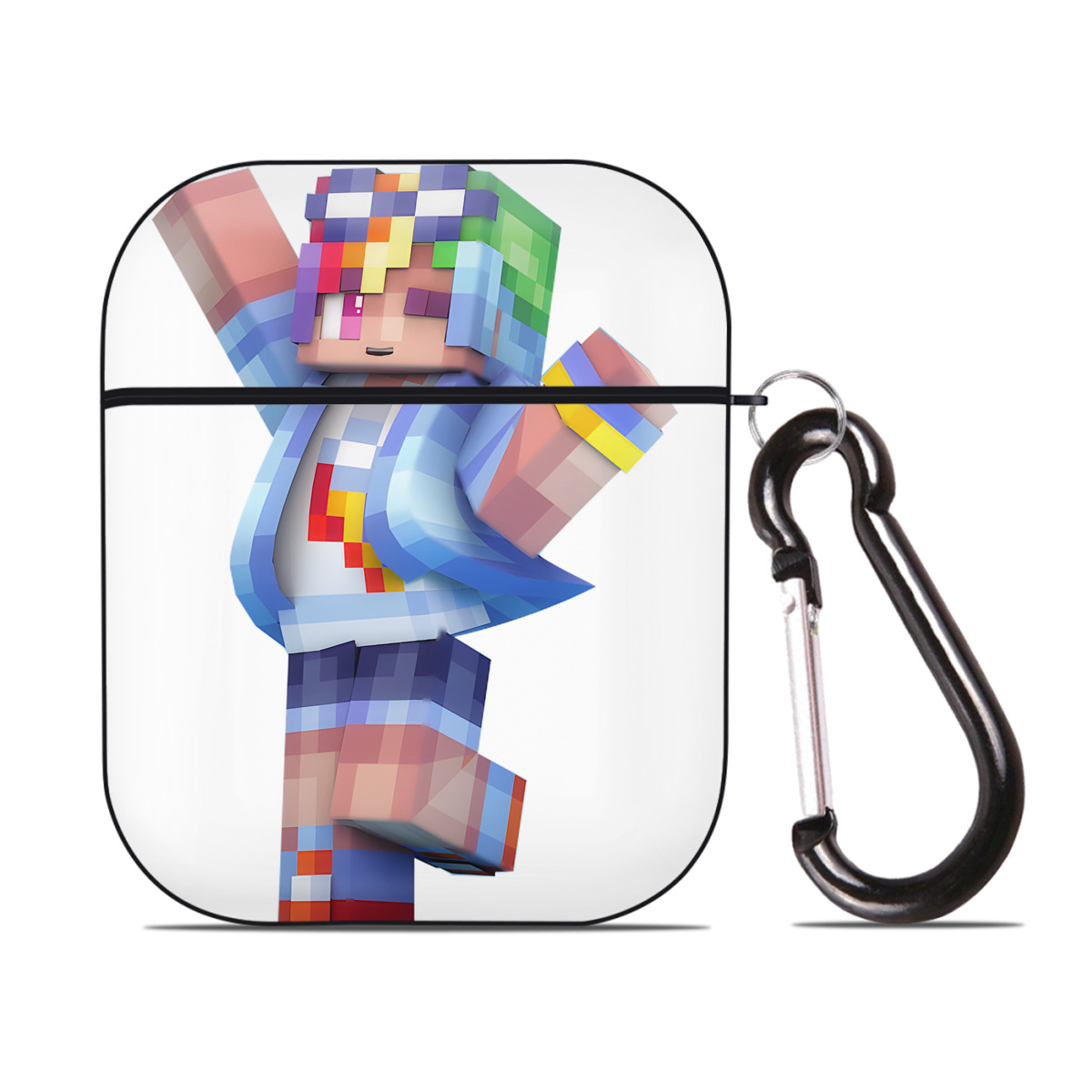 （画像用） マインクラフト ブロックの世界 Minecraft MC Block world AirPods 第2世代保護ケース ハードシェル ブラック 耐衝撃・防指紋・カラビナ付き