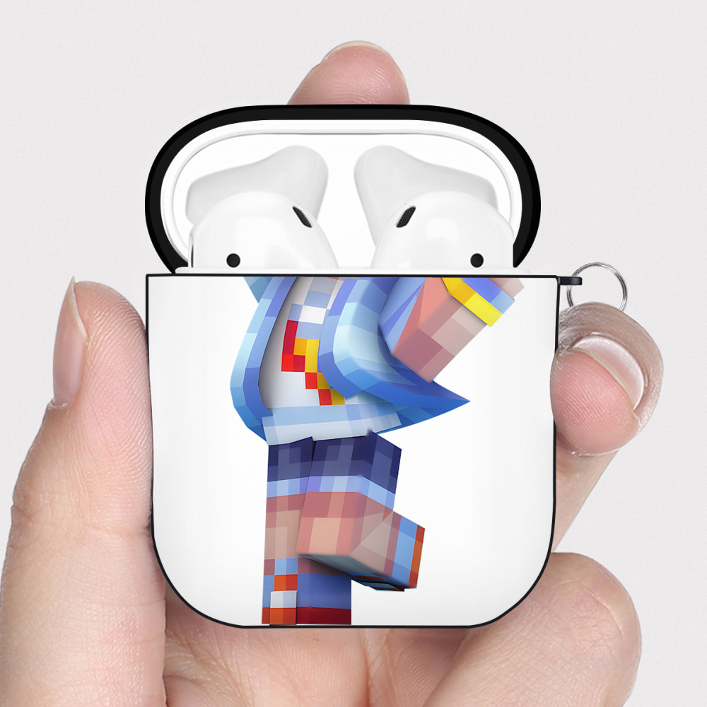 （画像用） マインクラフト ブロックの世界 Minecraft MC Block world AirPods 第2世代保護ケース ハードシェル ブラック 耐衝撃・防指紋・カラビナ付き