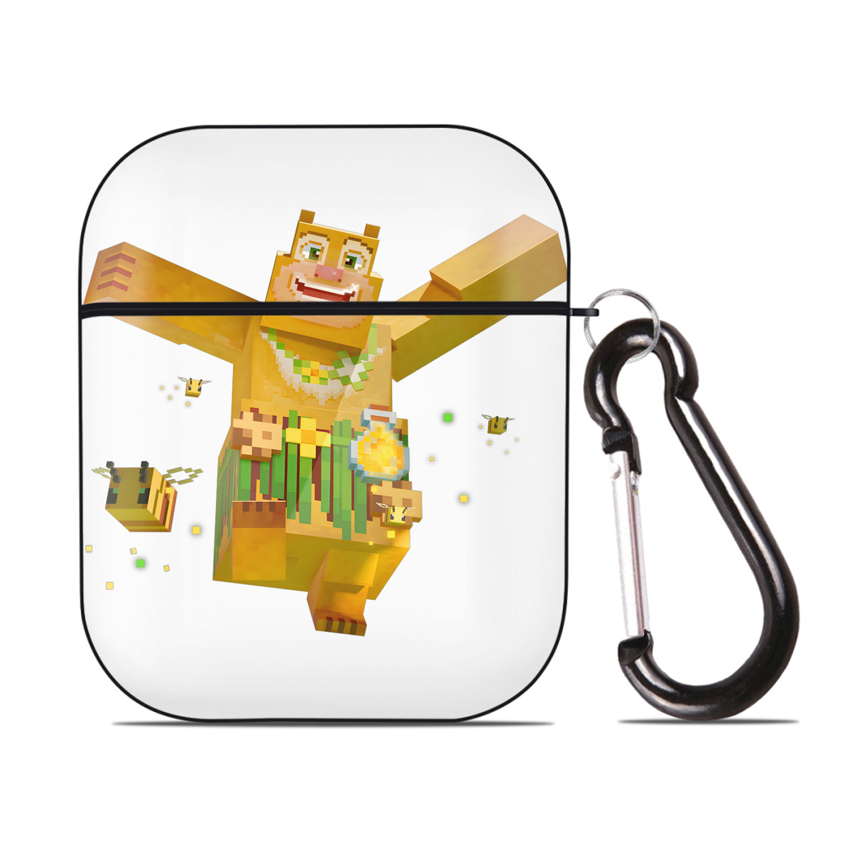 （画像用） マインクラフト ブロックの世界 Minecraft MC Block world AirPods 第2世代保護ケース ハードシェル ブラック 耐衝撃・防指紋・カラビナ付き