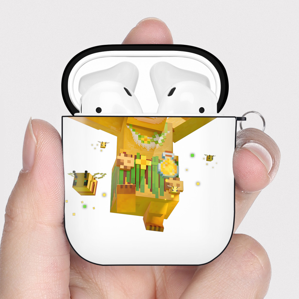 （画像用） マインクラフト ブロックの世界 Minecraft MC Block world AirPods 第2世代保護ケース ハードシェル ブラック 耐衝撃・防指紋・カラビナ付き
