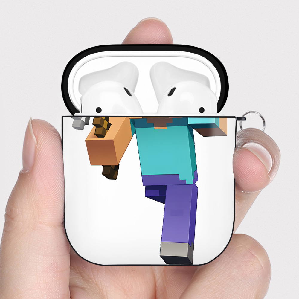 （画像用） マインクラフト ブロックの世界 Minecraft MC Block world AirPods 第2世代保護ケース ハードシェル ブラック 耐衝撃・防指紋・カラビナ付き