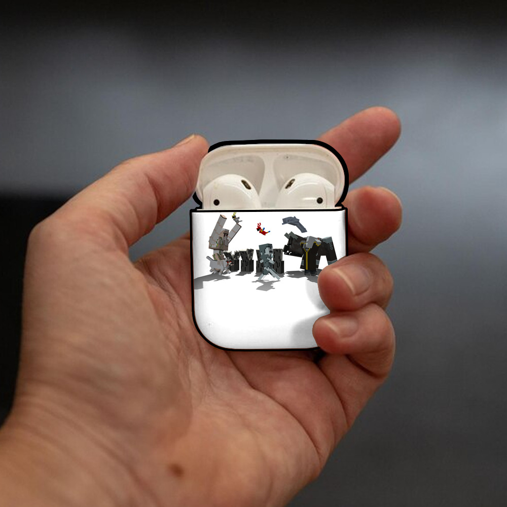 マインクラフト ブロックの世界 Minecraft MC Block world AirPods 第2世代保護ケース ハードシェル ブラック 耐衝撃・防指紋・カラビナ付き