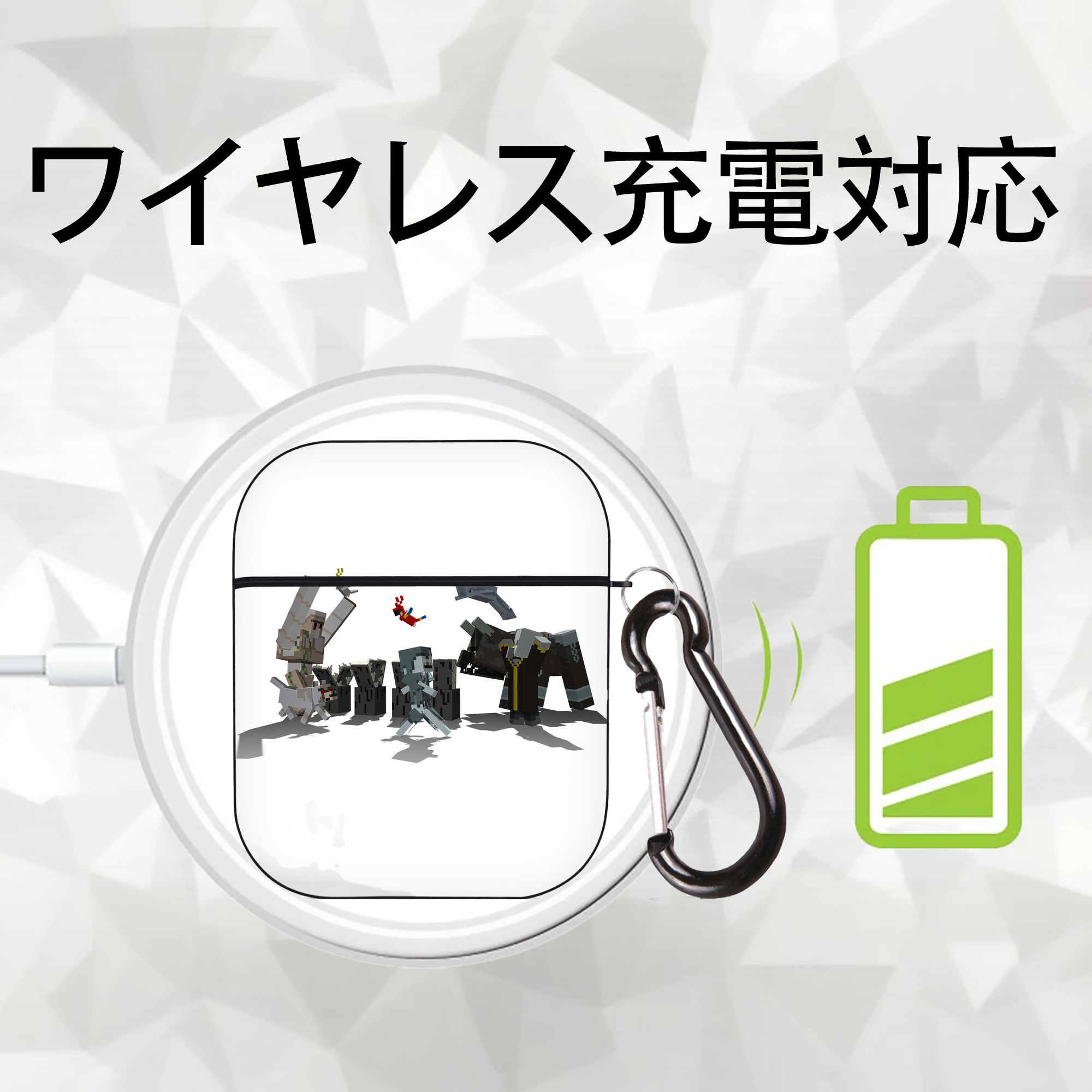 マインクラフト ブロックの世界 Minecraft MC Block world AirPods 第2世代保護ケース ハードシェル ブラック 耐衝撃・防指紋・カラビナ付き