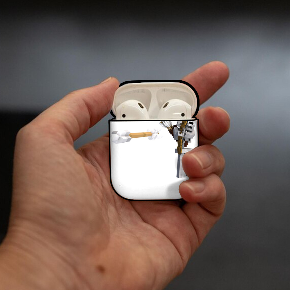マインクラフト ブロックの世界 Minecraft MC Block world AirPods 第2世代保護ケース ハードシェル ブラック 耐衝撃・防指紋・カラビナ付き