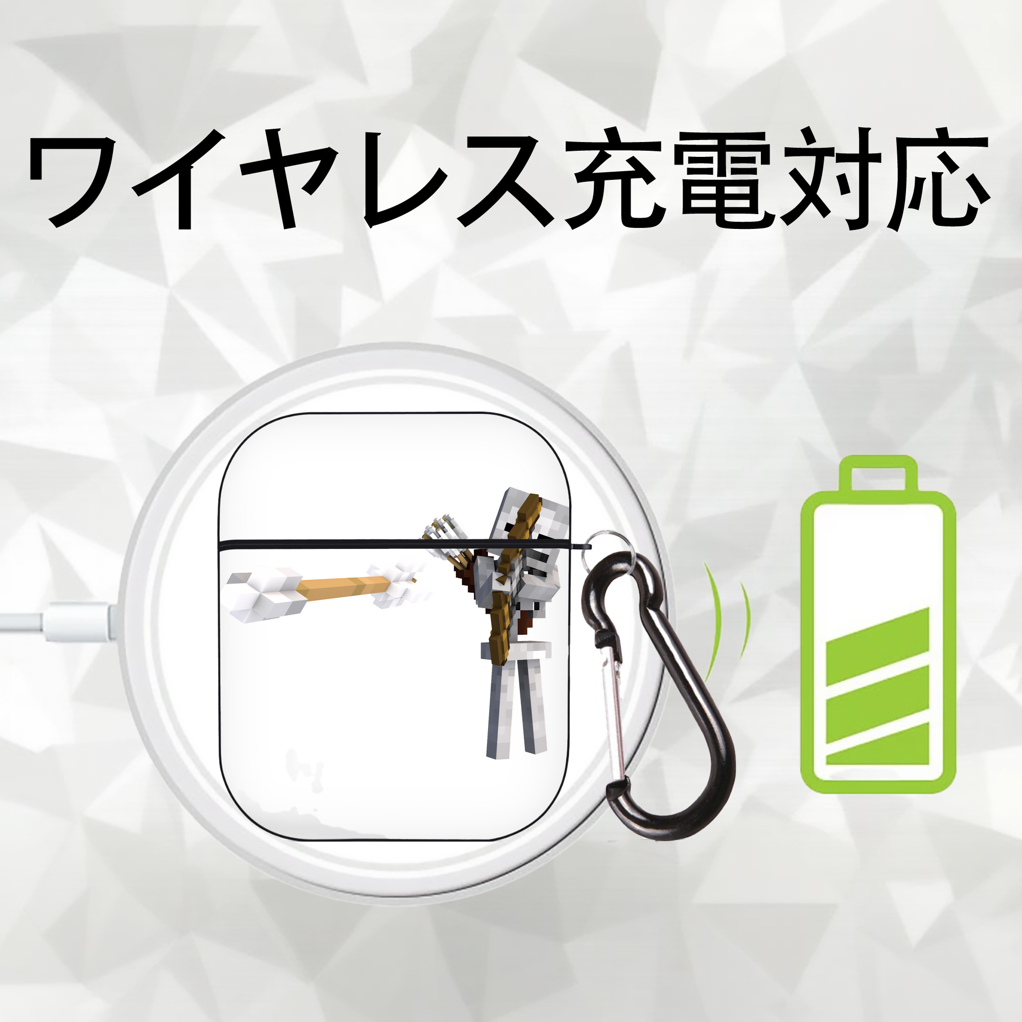 マインクラフト ブロックの世界 Minecraft MC Block world AirPods 第2世代保護ケース ハードシェル ブラック 耐衝撃・防指紋・カラビナ付き