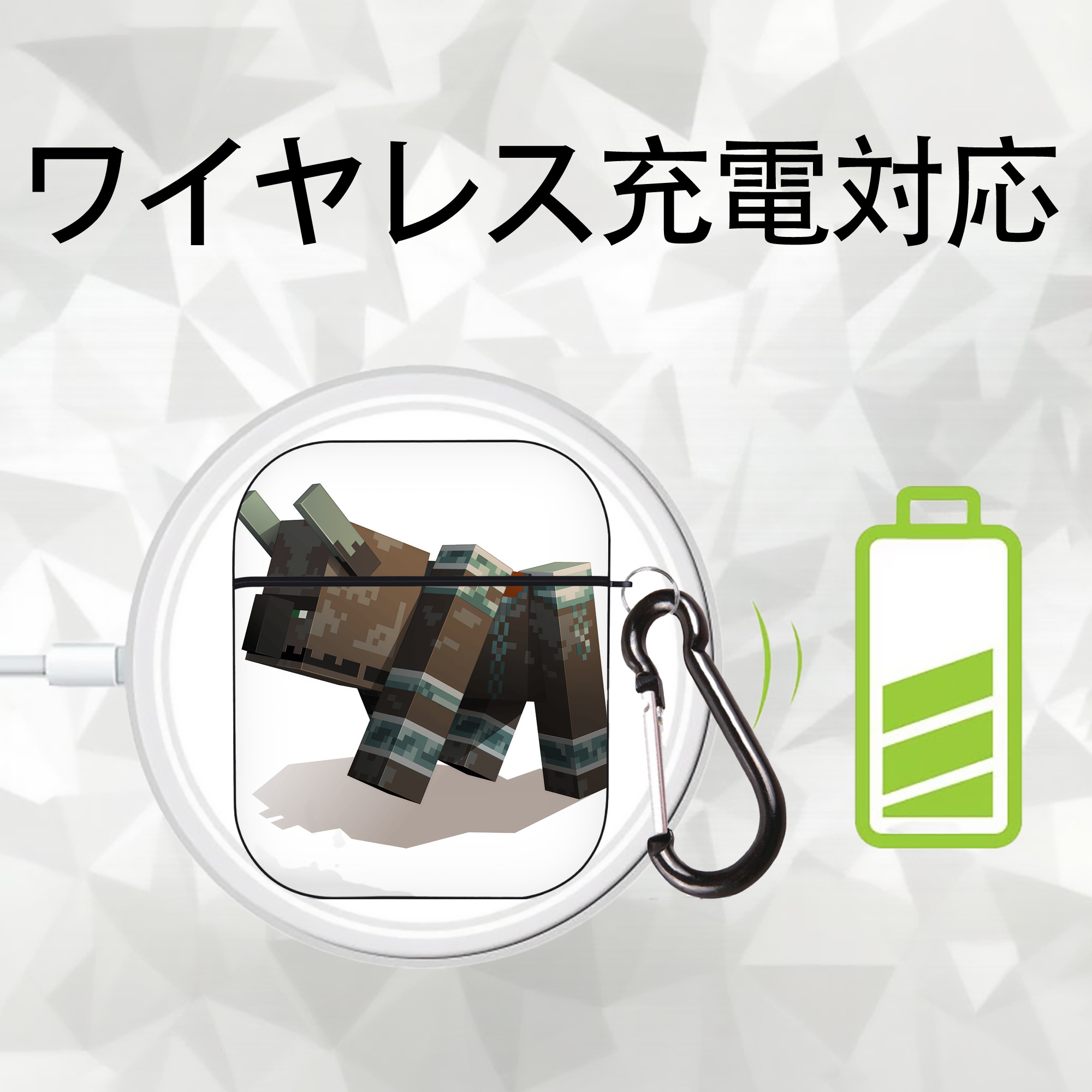 マインクラフト ブロックの世界 Minecraft MC Block world AirPods 第2世代保護ケース ハードシェル ブラック 耐衝撃・防指紋・カラビナ付き