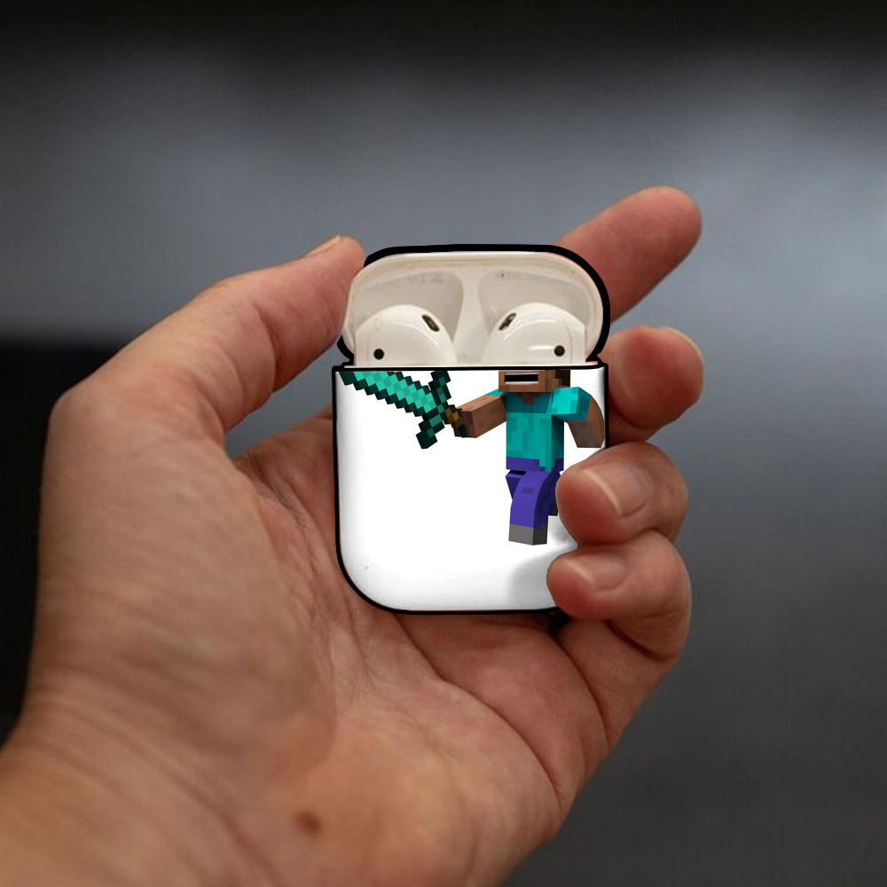 マインクラフト ブロックの世界 Minecraft MC Block world AirPods 第2世代保護ケース ハードシェル ブラック 耐衝撃・防指紋・カラビナ付き