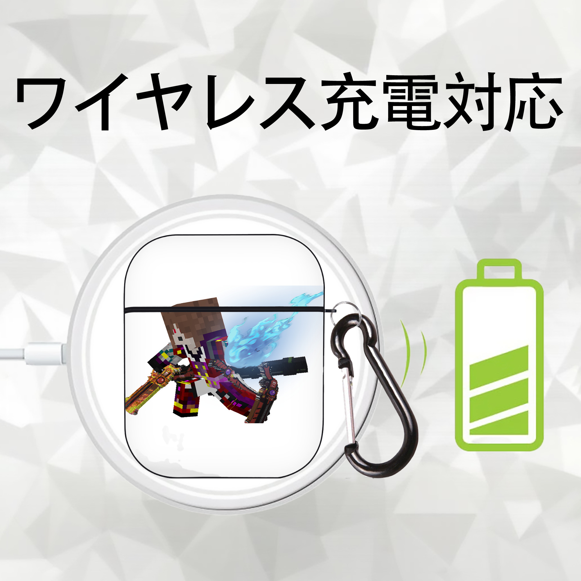 マインクラフト ブロックの世界 Minecraft MC Block world AirPods 第2世代保護ケース ハードシェル ブラック 耐衝撃・防指紋・カラビナ付き