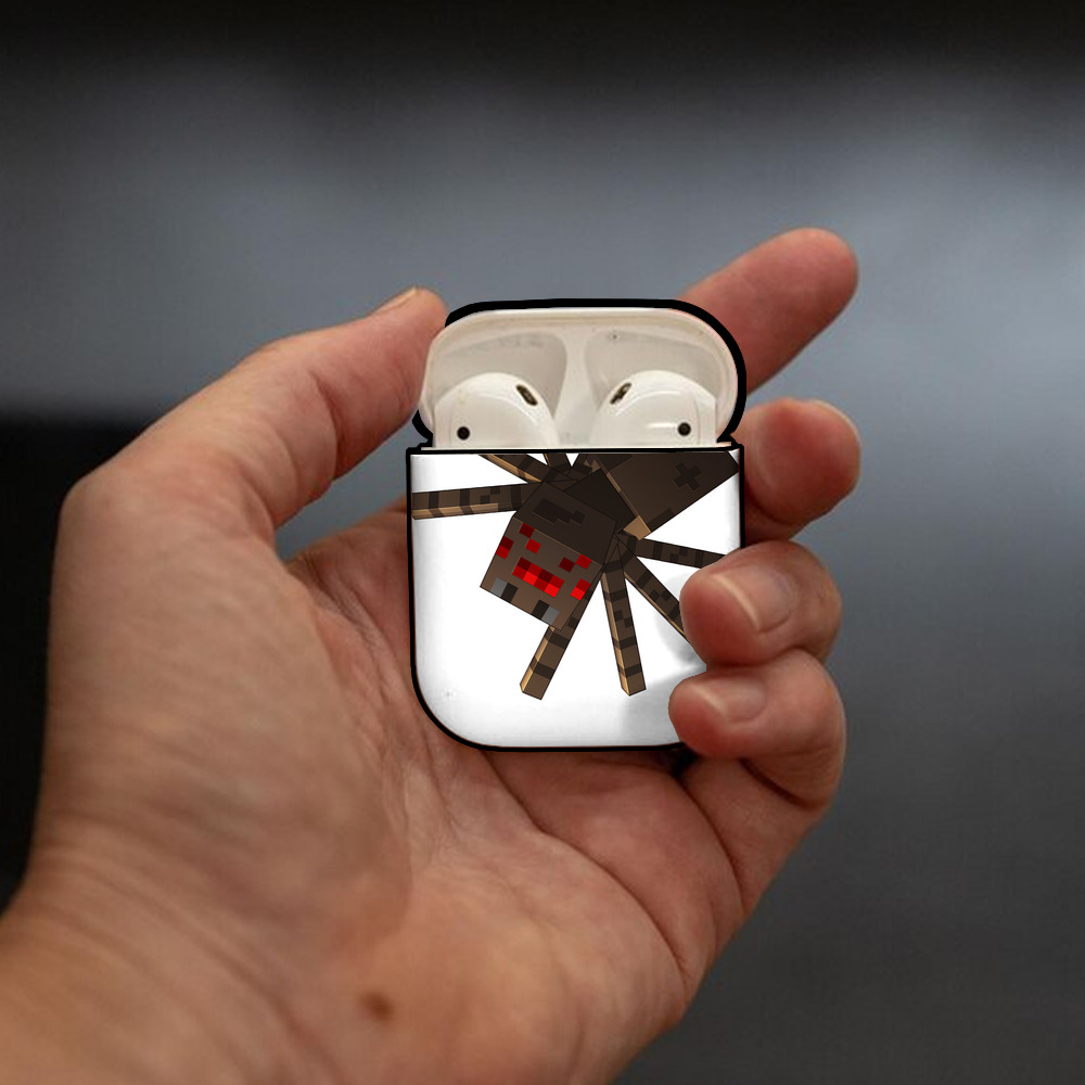 マインクラフト ブロックの世界 Minecraft MC Block world AirPods 第2世代保護ケース ハードシェル ブラック 耐衝撃・防指紋・カラビナ付き