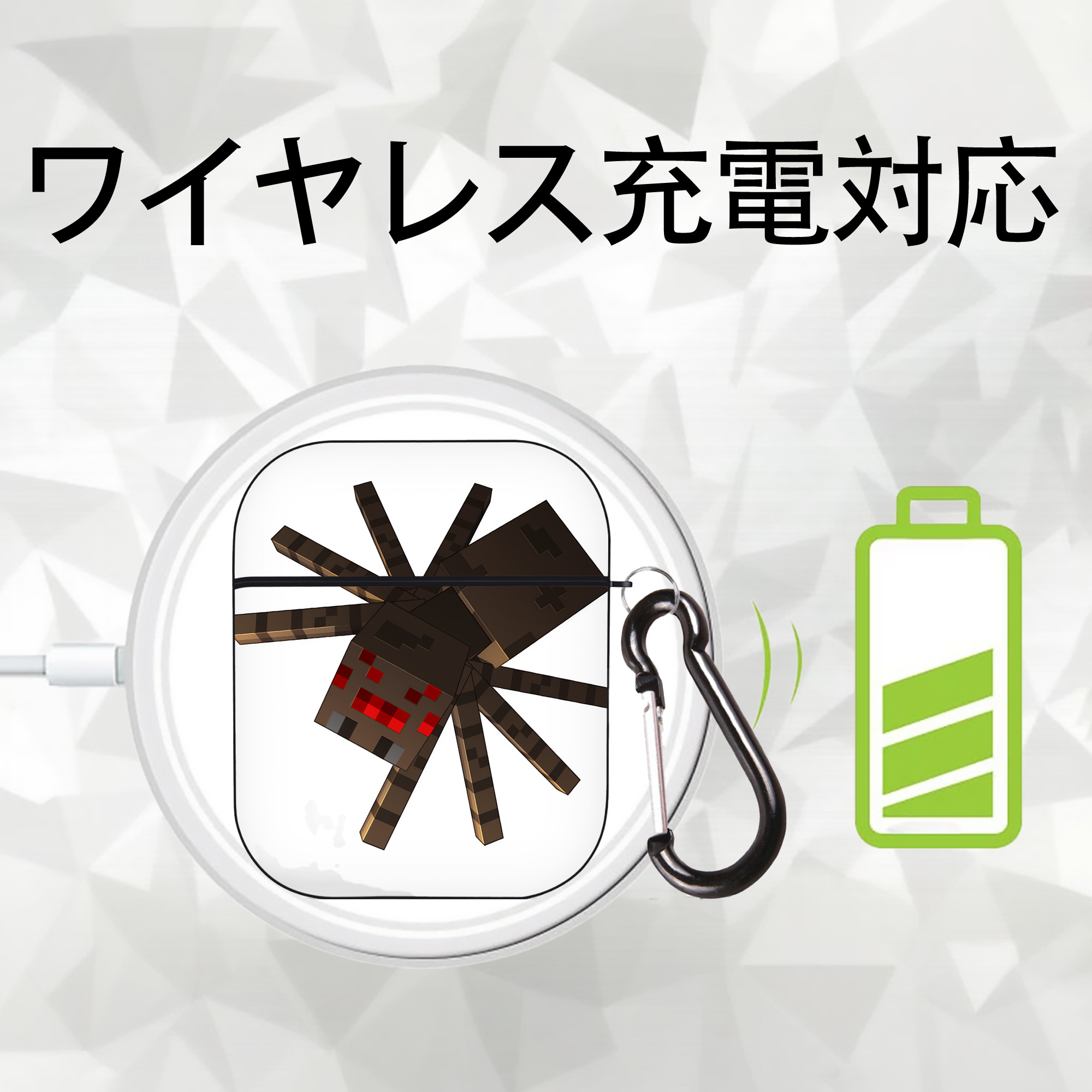 マインクラフト ブロックの世界 Minecraft MC Block world AirPods 第2世代保護ケース ハードシェル ブラック 耐衝撃・防指紋・カラビナ付き