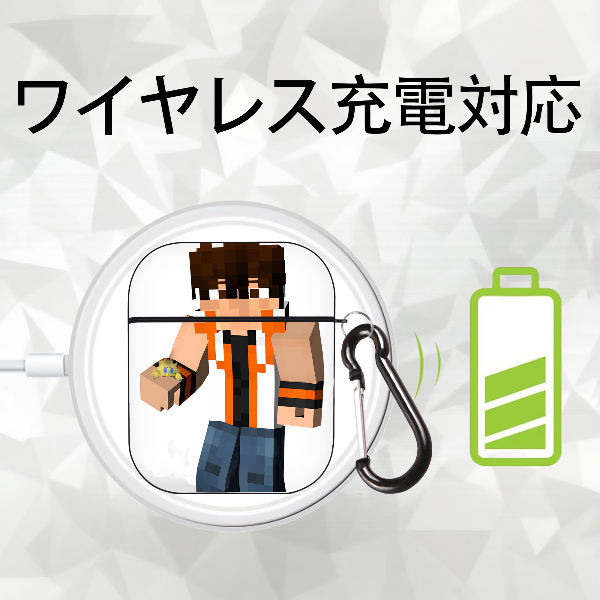 マインクラフト ブロックの世界 Minecraft MC Block world AirPods 第2世代保護ケース ハードシェル ブラック 耐衝撃・防指紋・カラビナ付き