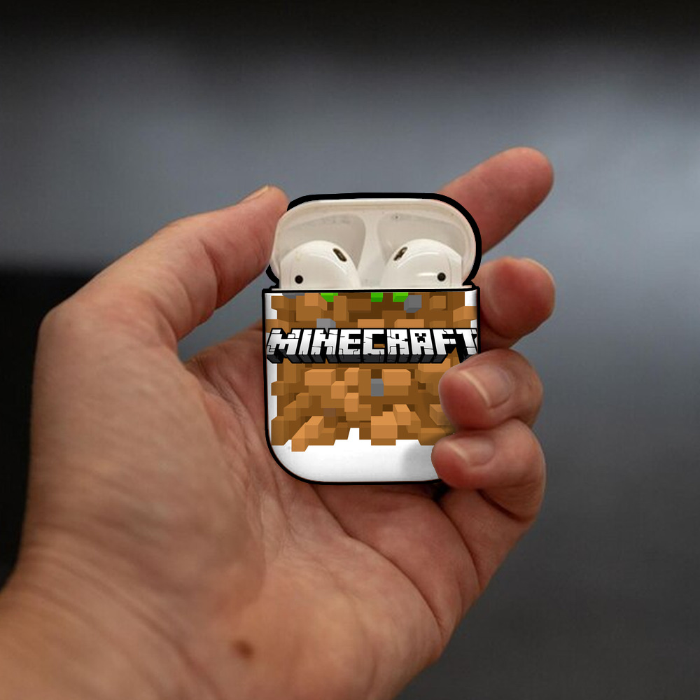 マインクラフト ブロックの世界 Minecraft MC Block world AirPods 第2世代保護ケース ハードシェル ブラック 耐衝撃・防指紋・カラビナ付き