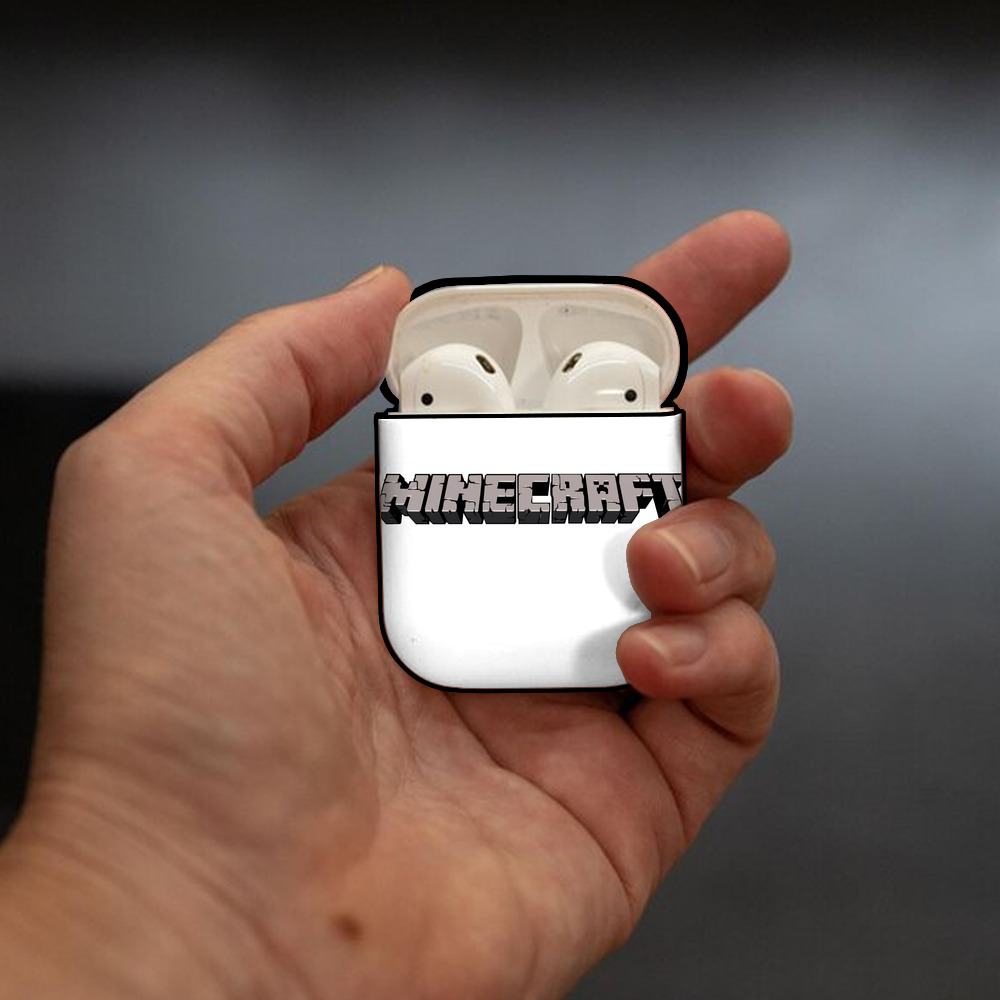 マインクラフト ブロックの世界 Minecraft MC Block world AirPods 第2世代保護ケース ハードシェル ブラック 耐衝撃・防指紋・カラビナ付き
