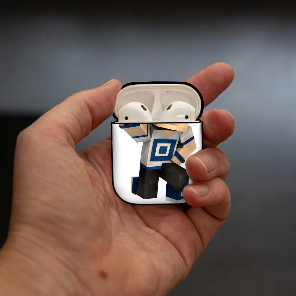 マインクラフト ブロックの世界 Minecraft MC Block world AirPods 第2世代保護ケース ハードシェル ブラック 耐衝撃・防指紋・カラビナ付き