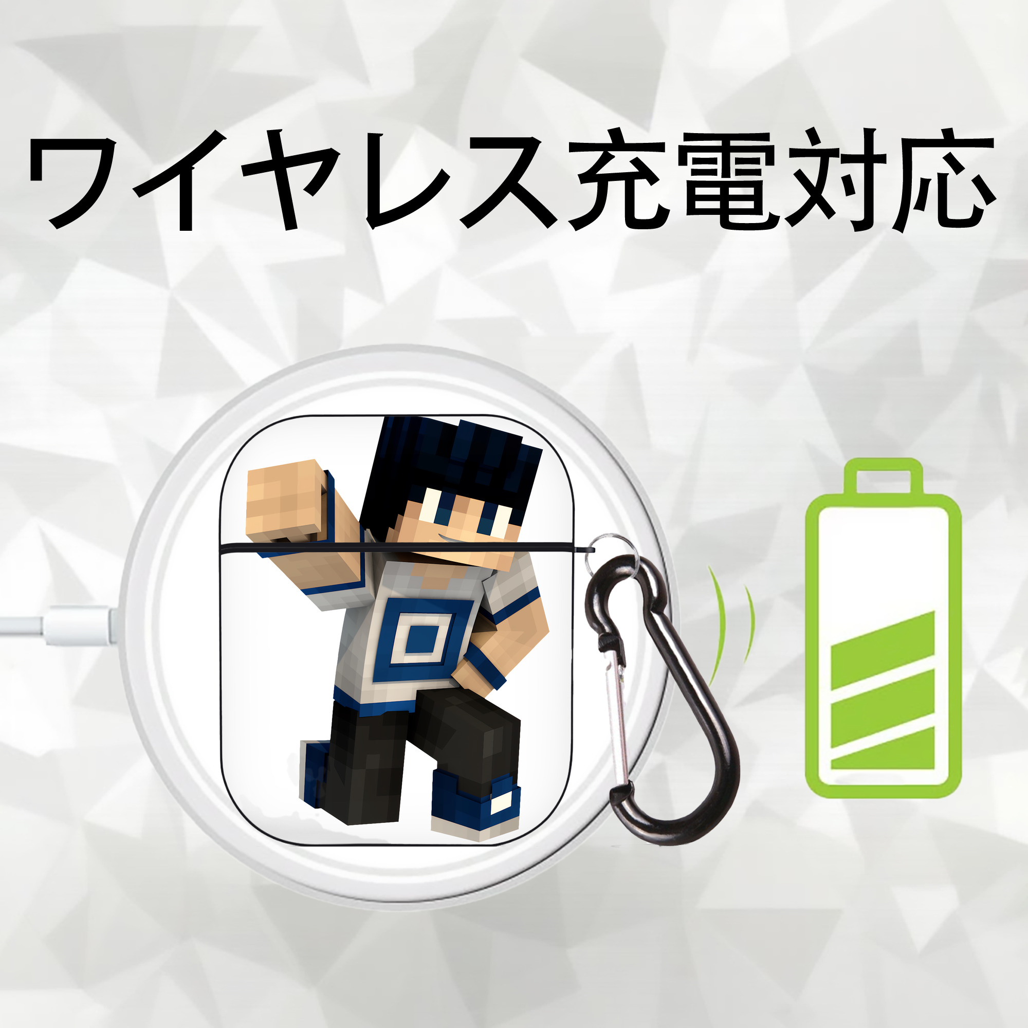 マインクラフト ブロックの世界 Minecraft MC Block world AirPods 第2世代保護ケース ハードシェル ブラック 耐衝撃・防指紋・カラビナ付き