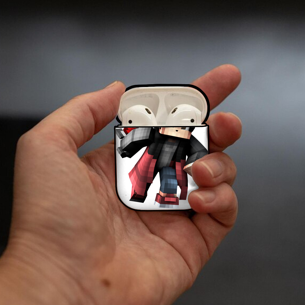 マインクラフト ブロックの世界 Minecraft MC Block world AirPods 第2世代保護ケース ハードシェル ブラック 耐衝撃・防指紋・カラビナ付き