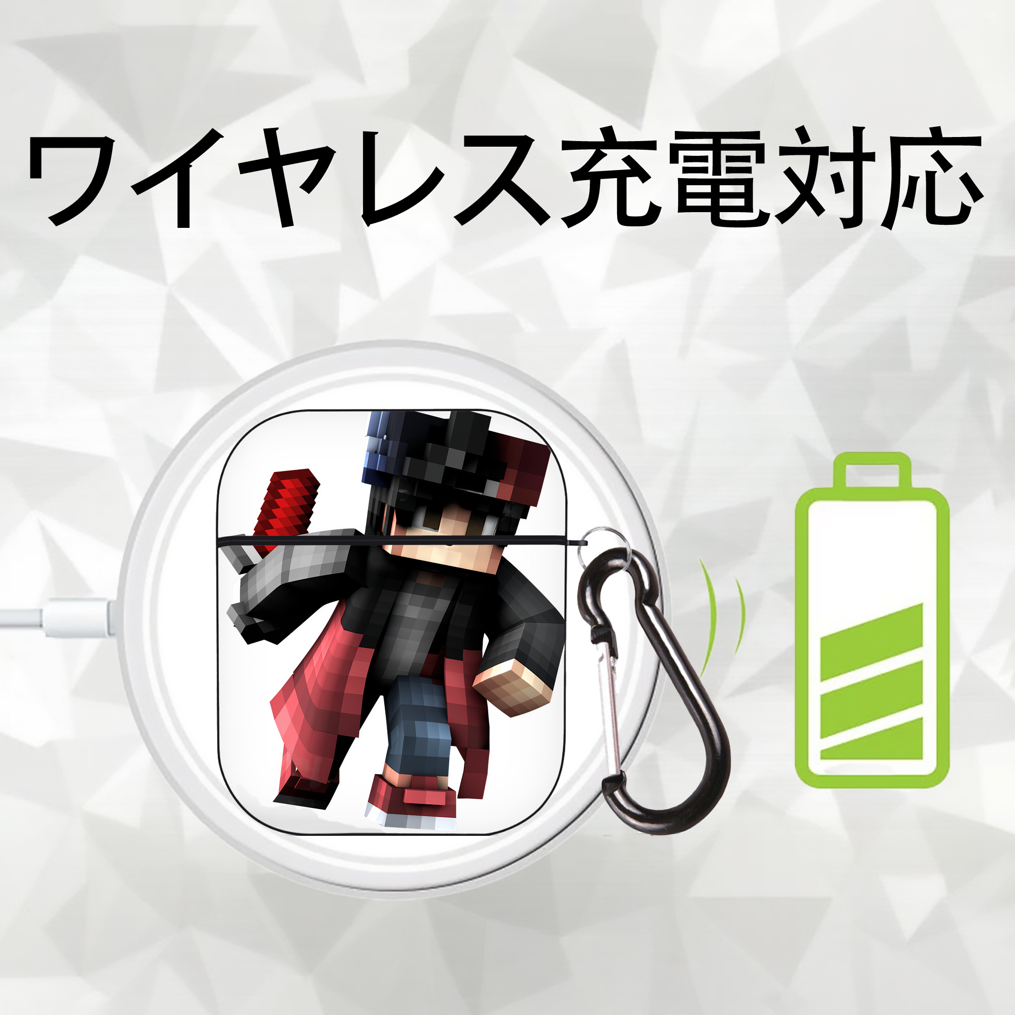 マインクラフト ブロックの世界 Minecraft MC Block world AirPods 第2世代保護ケース ハードシェル ブラック 耐衝撃・防指紋・カラビナ付き