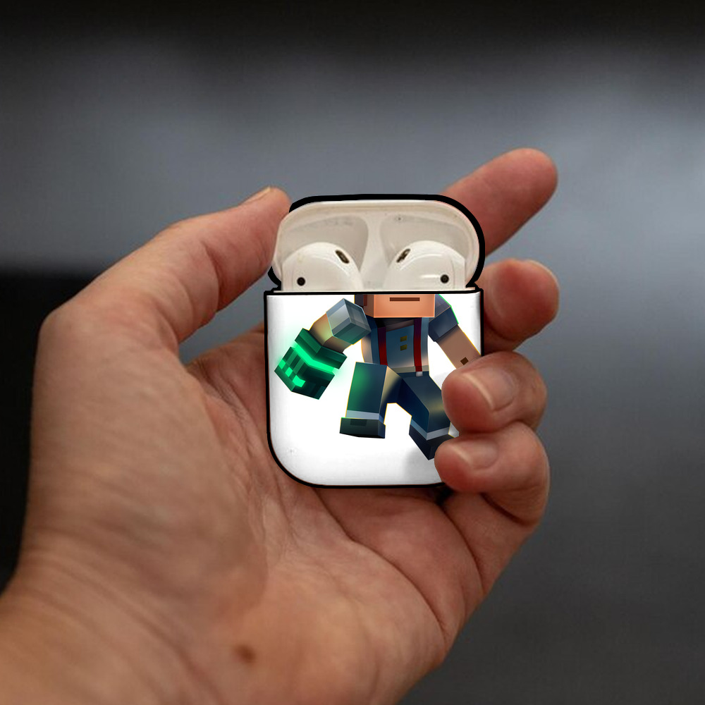 マインクラフト ブロックの世界 Minecraft MC Block world AirPods 第2世代保護ケース ハードシェル ブラック 耐衝撃・防指紋・カラビナ付き