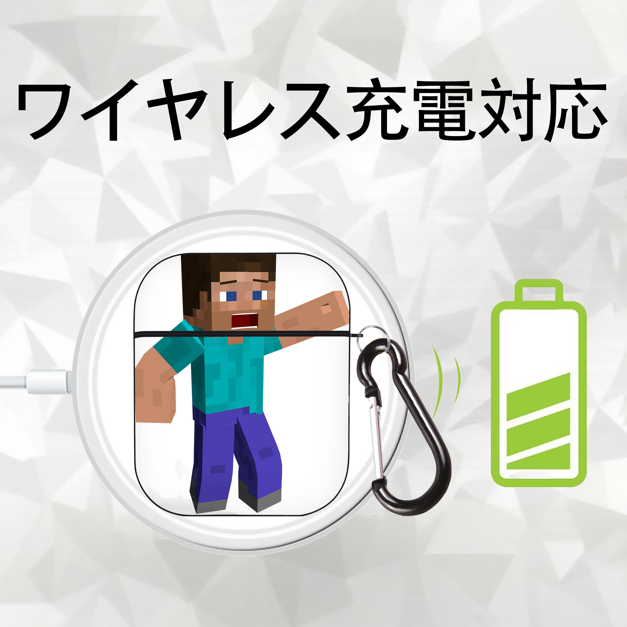 マインクラフト ブロックの世界 Minecraft MC Block world AirPods 第2世代保護ケース ハードシェル ブラック 耐衝撃・防指紋・カラビナ付き