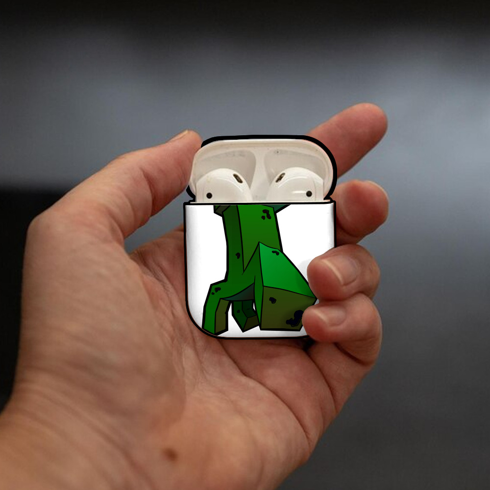 マインクラフト ブロックの世界 Minecraft MC Block world AirPods 第2世代保護ケース ハードシェル ブラック 耐衝撃・防指紋・カラビナ付き