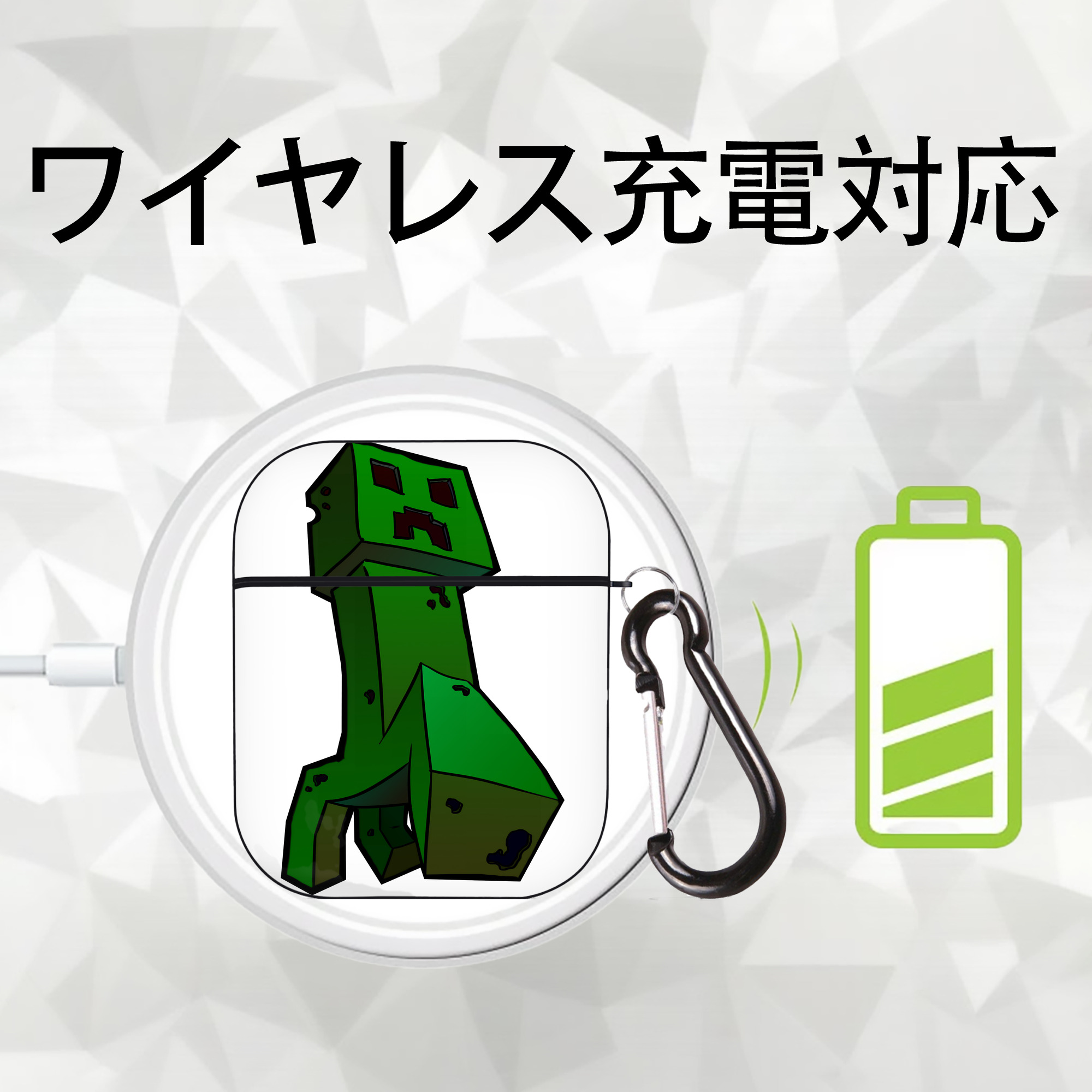 マインクラフト ブロックの世界 Minecraft MC Block world AirPods 第2世代保護ケース ハードシェル ブラック 耐衝撃・防指紋・カラビナ付き