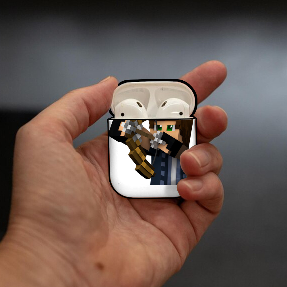 マインクラフト ブロックの世界 Minecraft MC Block world AirPods 第2世代保護ケース ハードシェル ブラック 耐衝撃・防指紋・カラビナ付き
