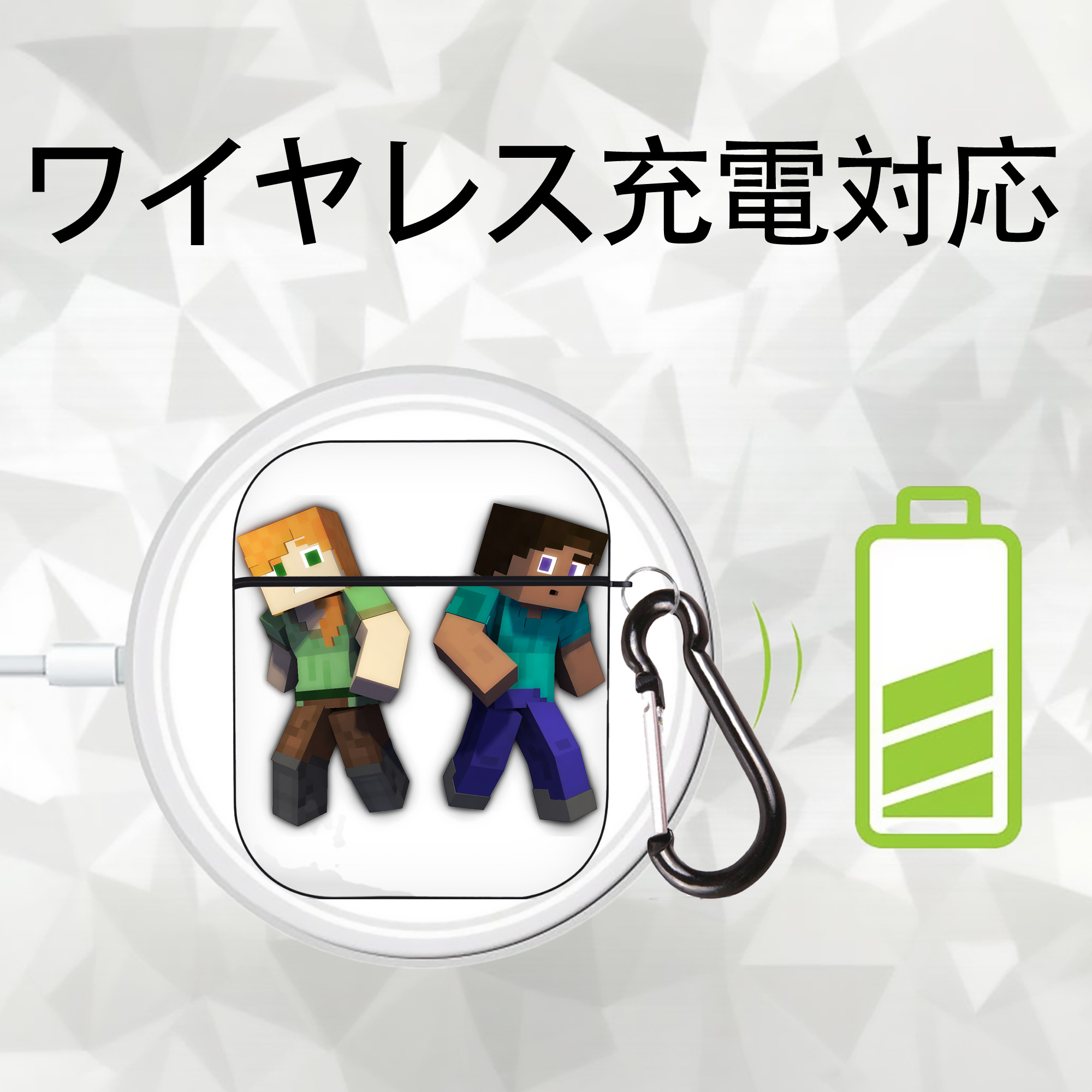 マインクラフト ブロックの世界 Minecraft MC Block world AirPods 第2世代保護ケース ハードシェル ブラック 耐衝撃・防指紋・カラビナ付き