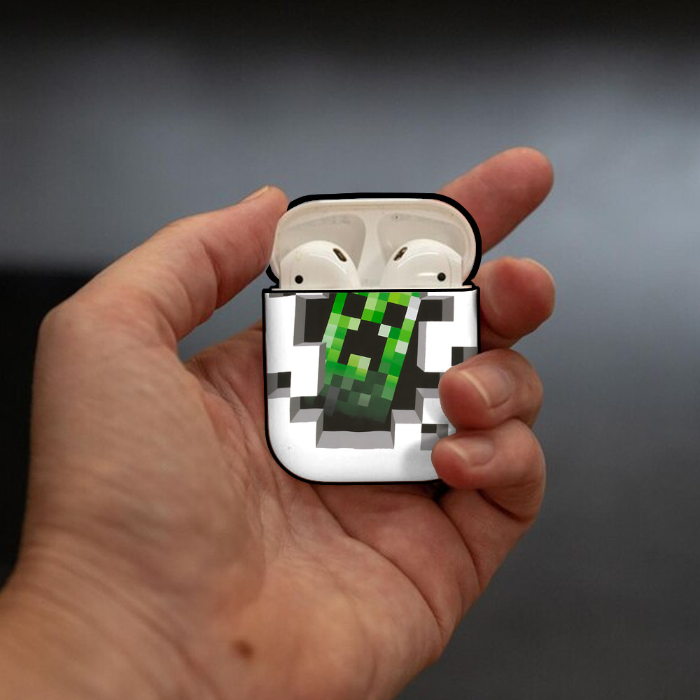 マインクラフト ブロックの世界 Minecraft MC Block world AirPods 第2世代保護ケース ハードシェル ブラック 耐衝撃・防指紋・カラビナ付き