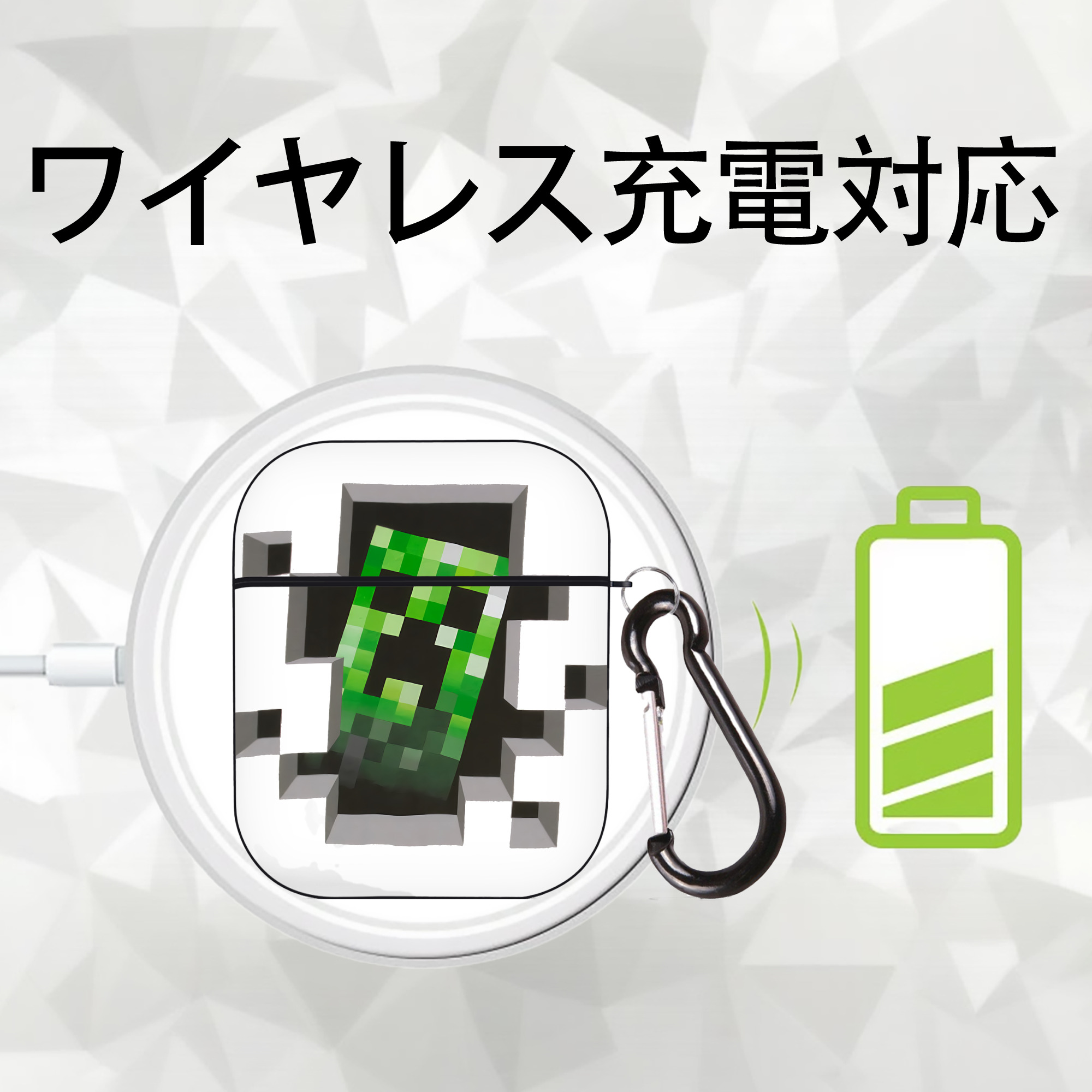 マインクラフト ブロックの世界 Minecraft MC Block world AirPods 第2世代保護ケース ハードシェル ブラック 耐衝撃・防指紋・カラビナ付き