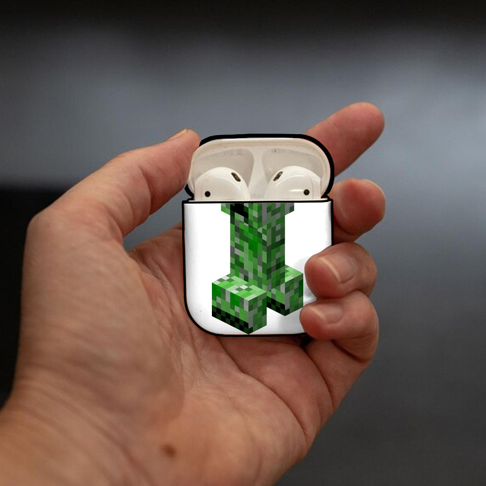 マインクラフト ブロックの世界 Minecraft MC Block world AirPods 第2世代保護ケース ハードシェル ブラック 耐衝撃・防指紋・カラビナ付き