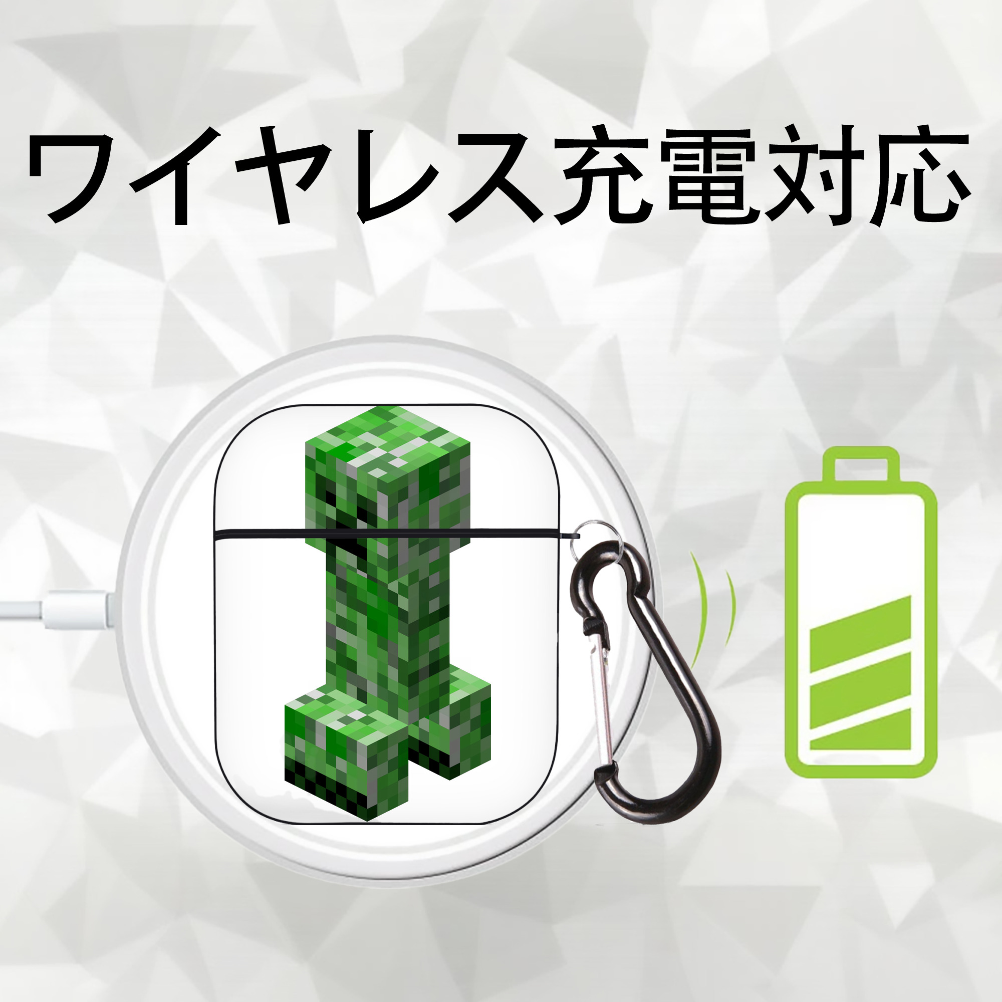 マインクラフト ブロックの世界 Minecraft MC Block world AirPods 第2世代保護ケース ハードシェル ブラック 耐衝撃・防指紋・カラビナ付き