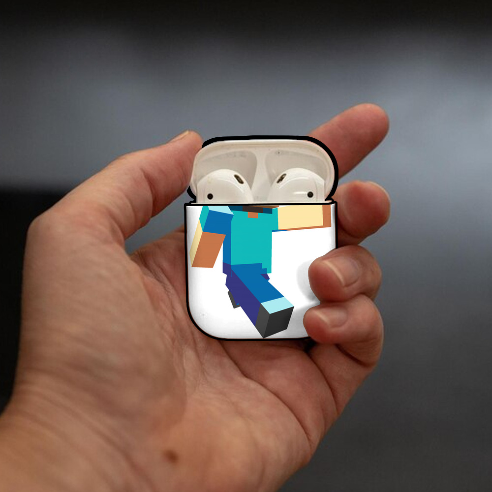 マインクラフト ブロックの世界 Minecraft MC Block world AirPods 第2世代保護ケース ハードシェル ブラック 耐衝撃・防指紋・カラビナ付き