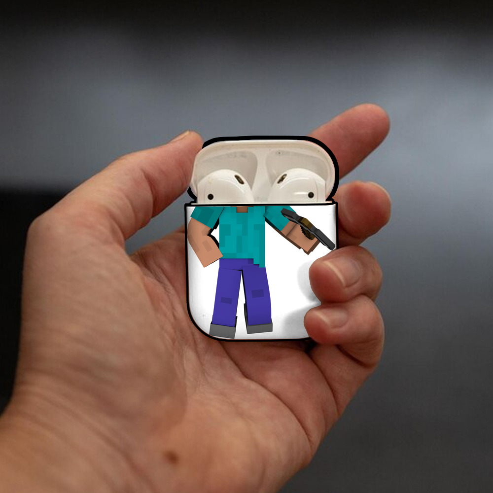 マインクラフト ブロックの世界 Minecraft MC Block world AirPods 第2世代保護ケース ハードシェル ブラック 耐衝撃・防指紋・カラビナ付き