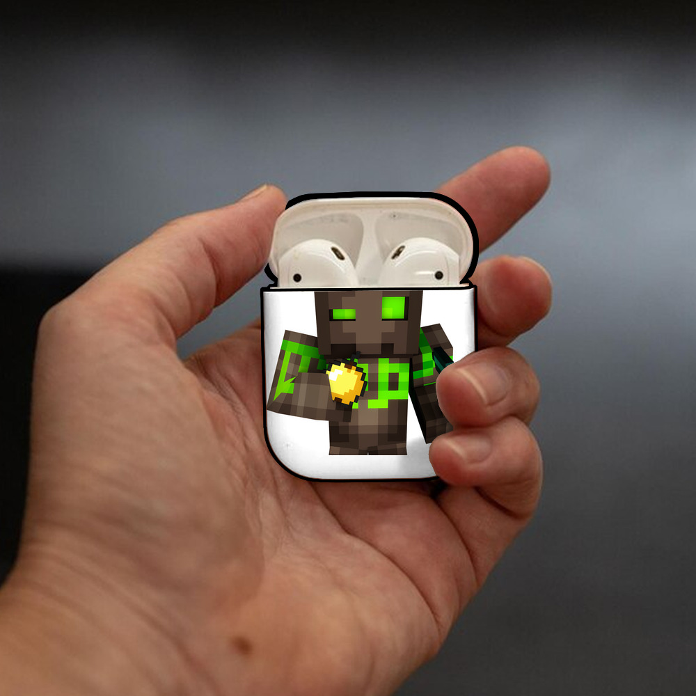 マインクラフト ブロックの世界 Minecraft MC Block world AirPods 第2世代保護ケース ハードシェル ブラック 耐衝撃・防指紋・カラビナ付き